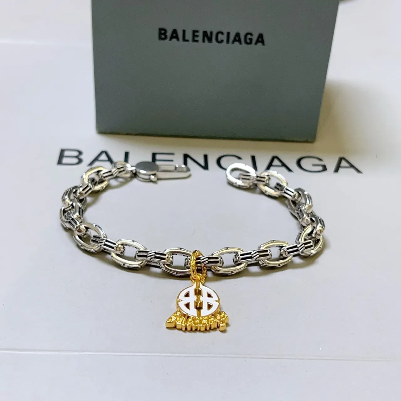 Balenciaga BB Charm Two-Tone Chain Bracelet 9
