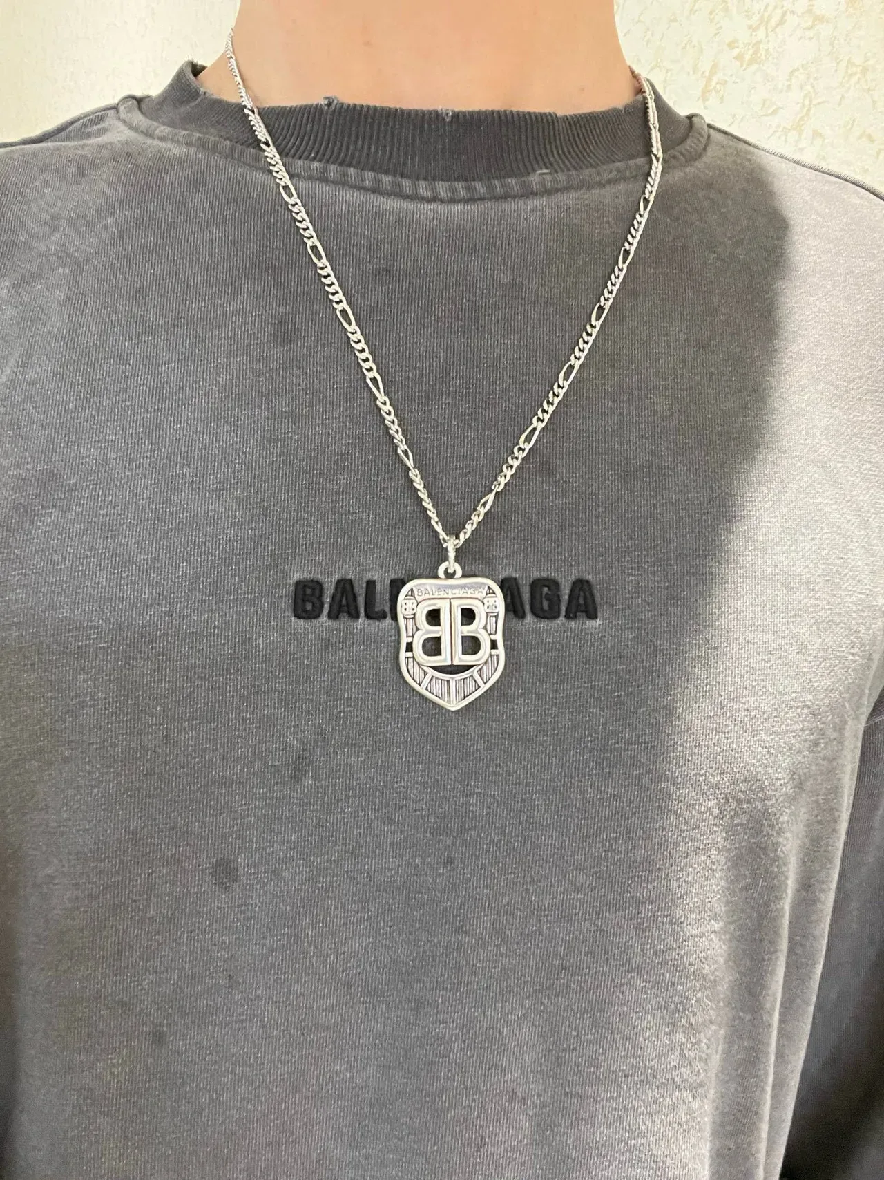 Balenciaga BB Shield चांदी Figaro Chain नेकलेस 2