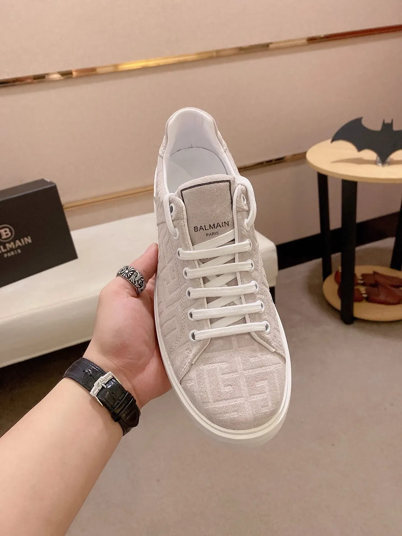 Balenciaga Beige y Blanco Monogrammed Piel de ante Chunky Plataforma Zapatillas Lifestyle 5