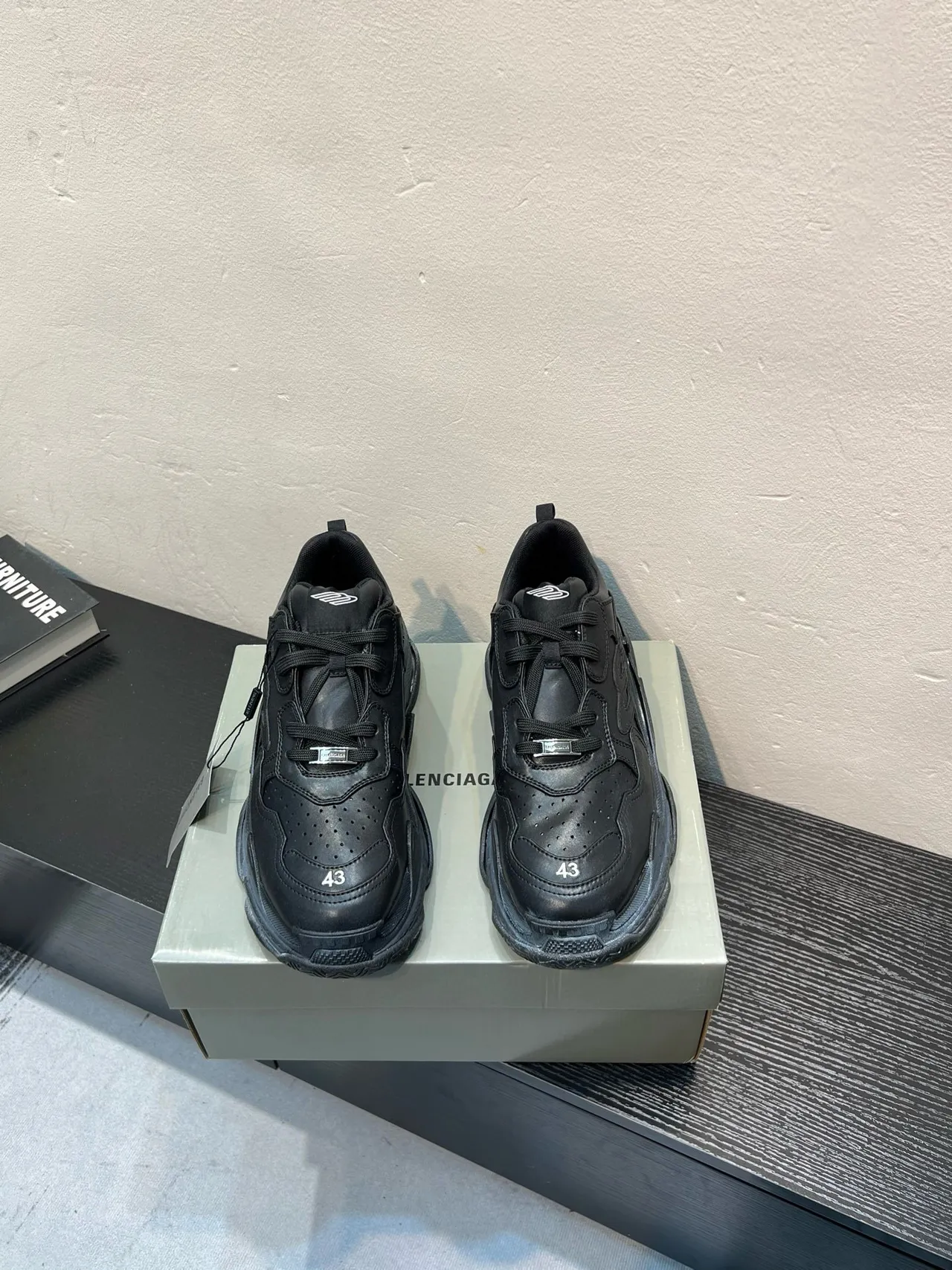 Balenciaga Black Oversized Sole Perforated Leather Upper Chunky Sneakers 2