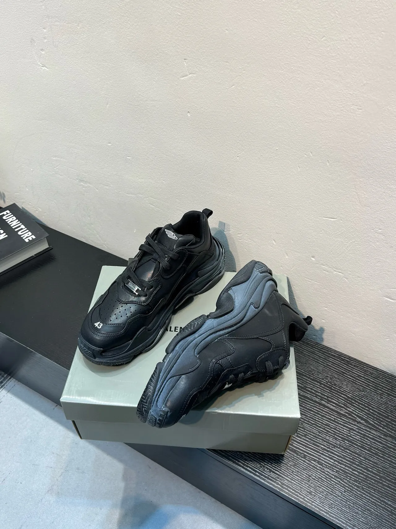 Balenciaga Black Oversized Sole Perforated Leather Upper Chunky Sneakers 3