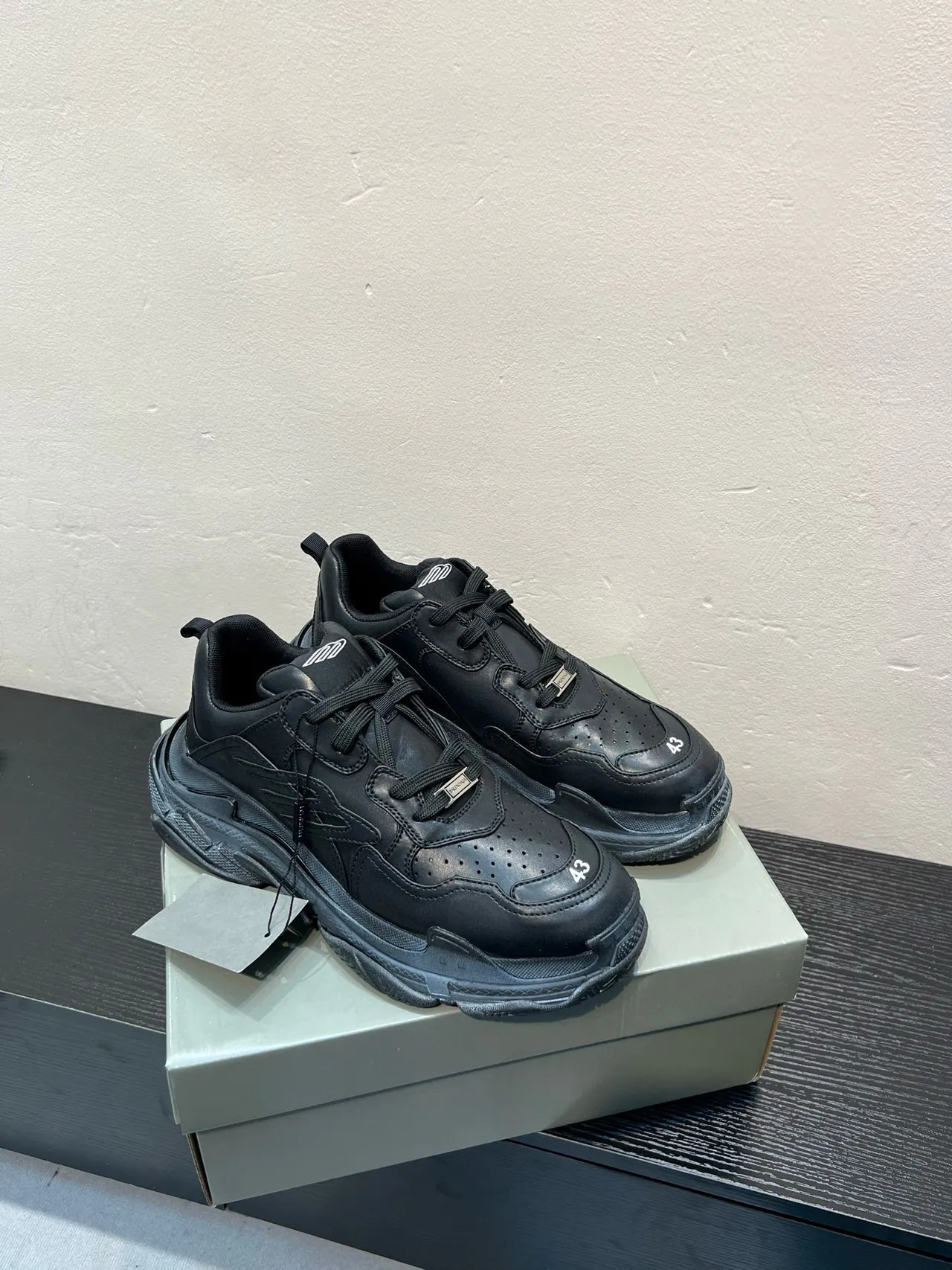 Balenciaga Black Oversized Sole Perforated Leather Upper Chunky Sneakers 4