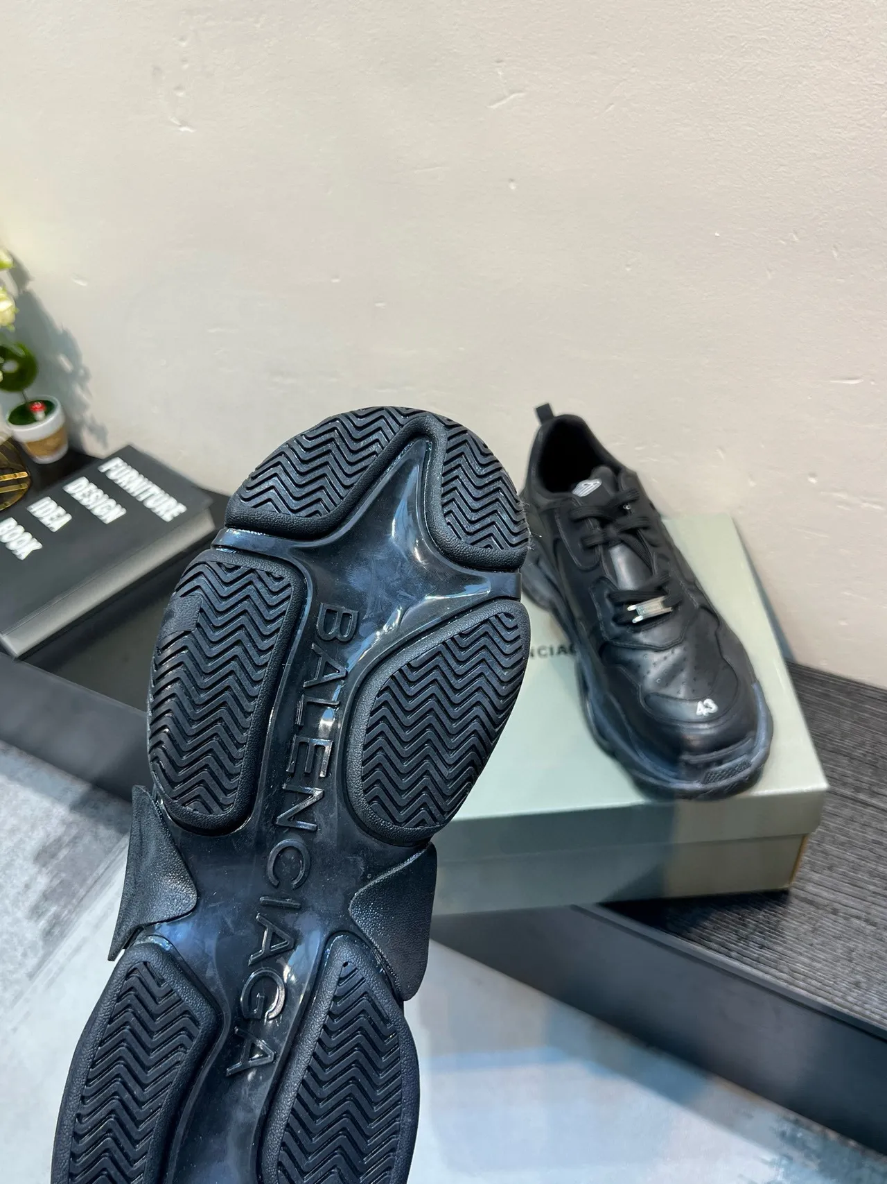 Balenciaga Black Oversized Sole Perforated Leather Upper Chunky Sneakers 7