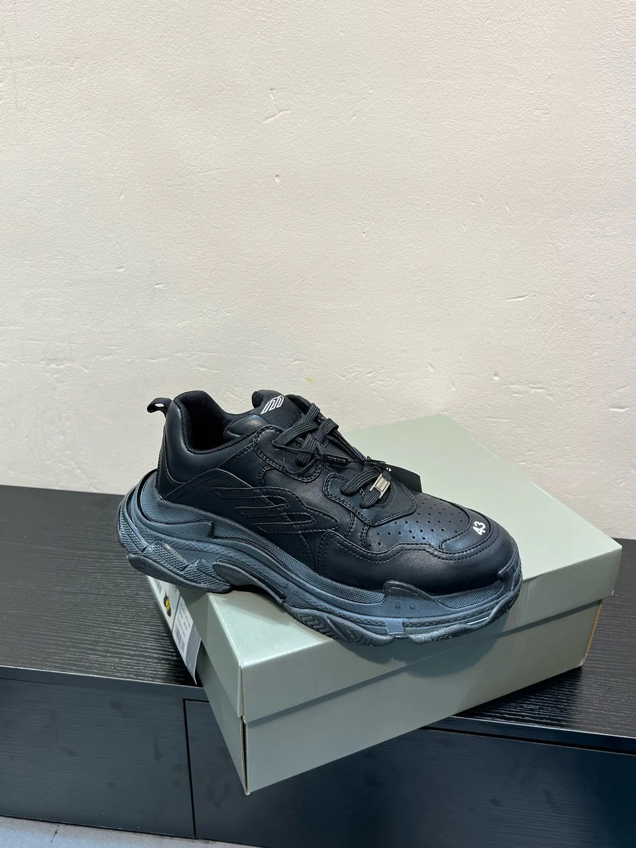 Balenciaga Black Oversized Sole Perforated Leather Upper Chunky Sneakers 9