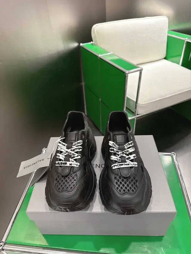 Balenciaga Black White Molded Rubber Construction Perforated Upper Chunky Sneakers 5
