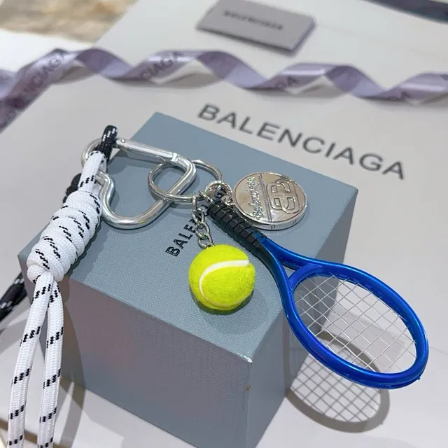 Balenciaga नीली पीली मिनी टेनिस रैकेट ब्रेडेड पैराकॉर्ड ल्यानियर्ड फोन केस 2