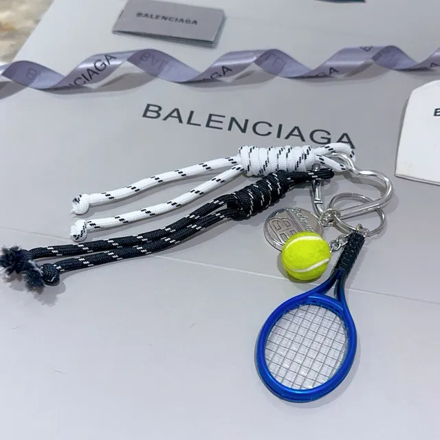 Balenciaga नीली पीली मिनी टेनिस रैकेट ब्रेडेड पैराकॉर्ड ल्यानियर्ड फोन केस 3