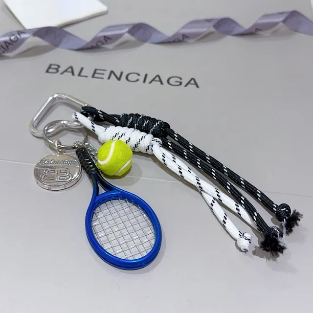 Balenciaga नीली पीली मिनी टेनिस रैकेट ब्रेडेड पैराकॉर्ड ल्यानियर्ड फोन केस 4