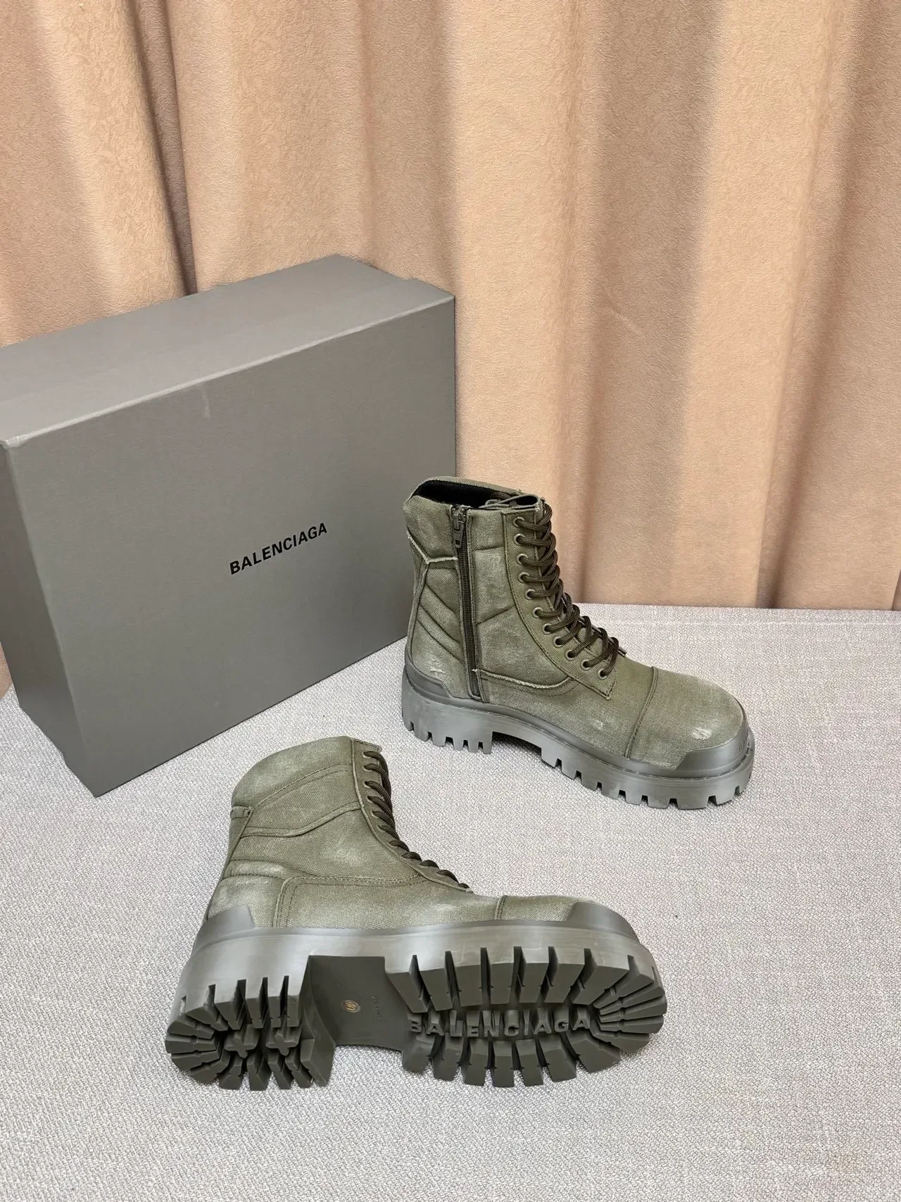 Balenciaga Defender Olive Green Canvas Work Boots 3