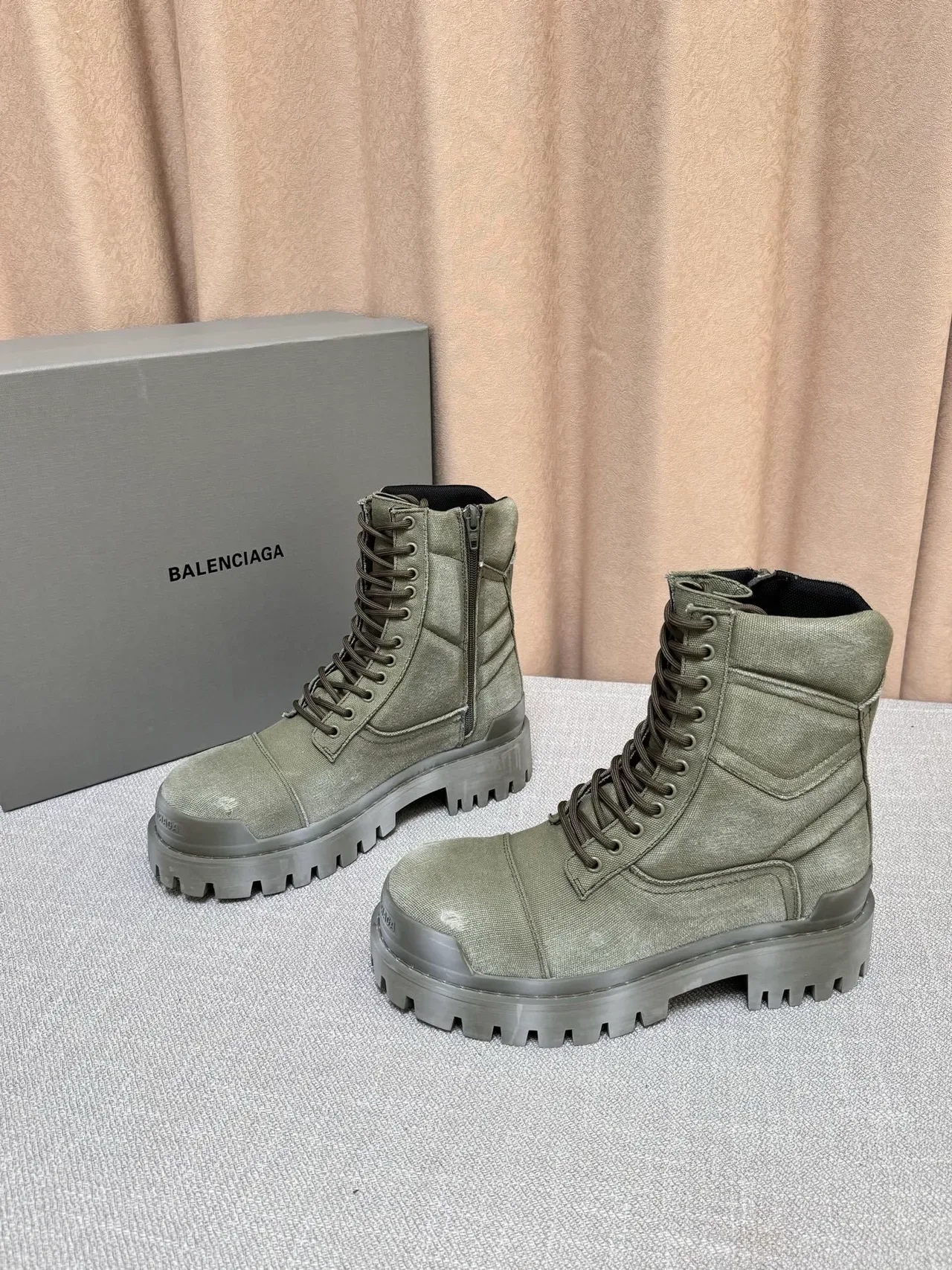 Balenciaga Defender Olive Green Canvas Work Boots 4