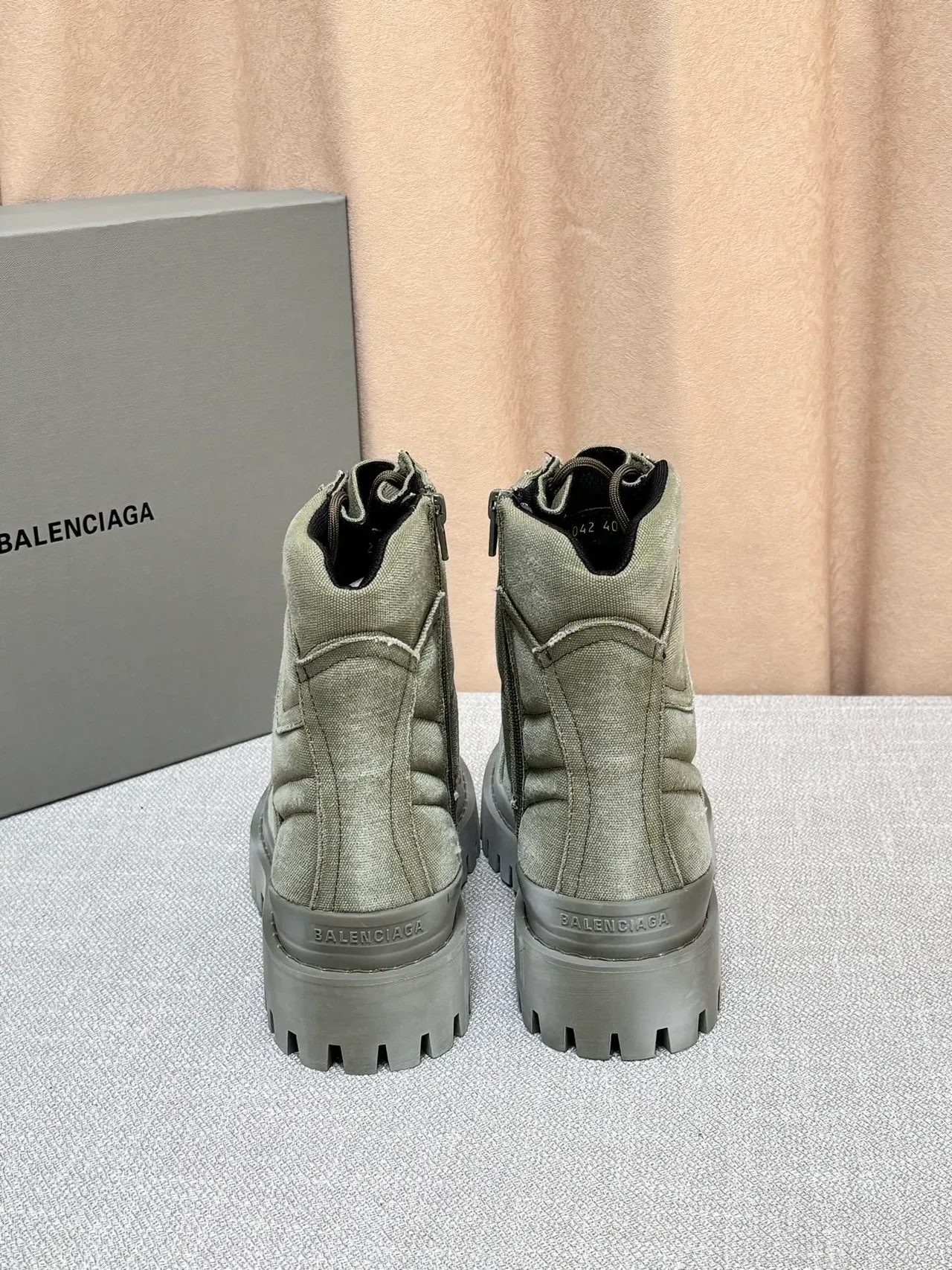 Balenciaga Defender Olive Green Canvas Work Boots 5