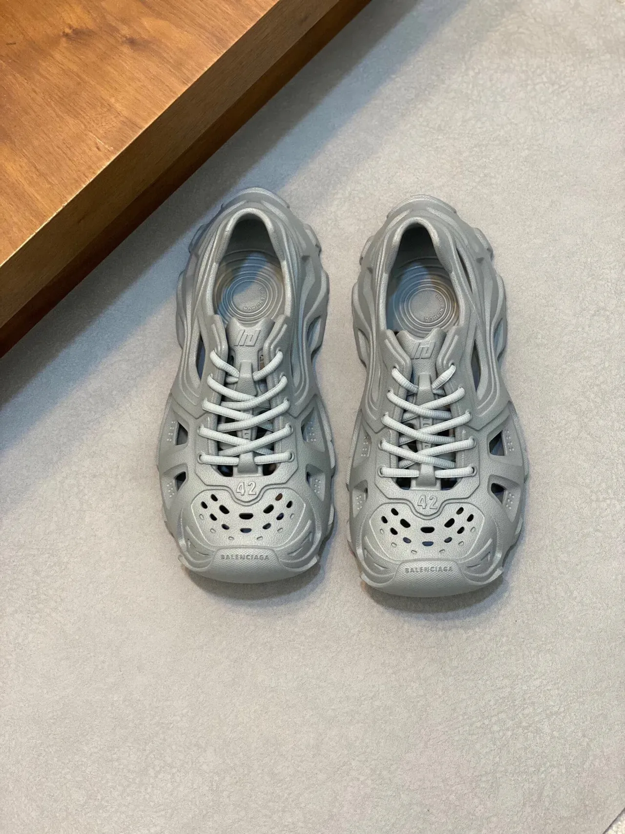 Balenciaga Gray Blue Molded Monolithic Sole Perforated Geometric Upper Chunky Sneakers 2