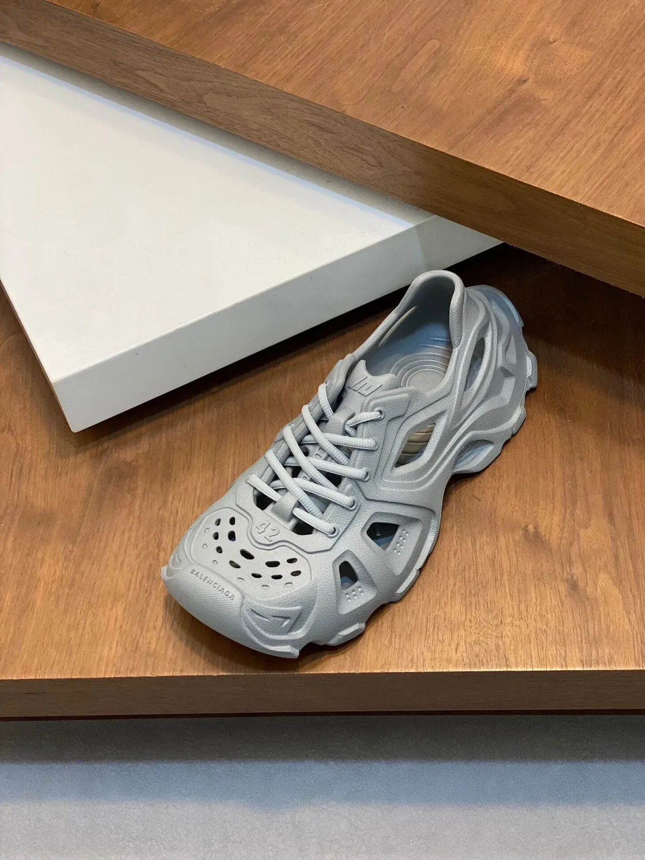 Balenciaga Gray Blue Molded Monolithic Sole Perforated Geometric Upper Chunky Sneakers 6