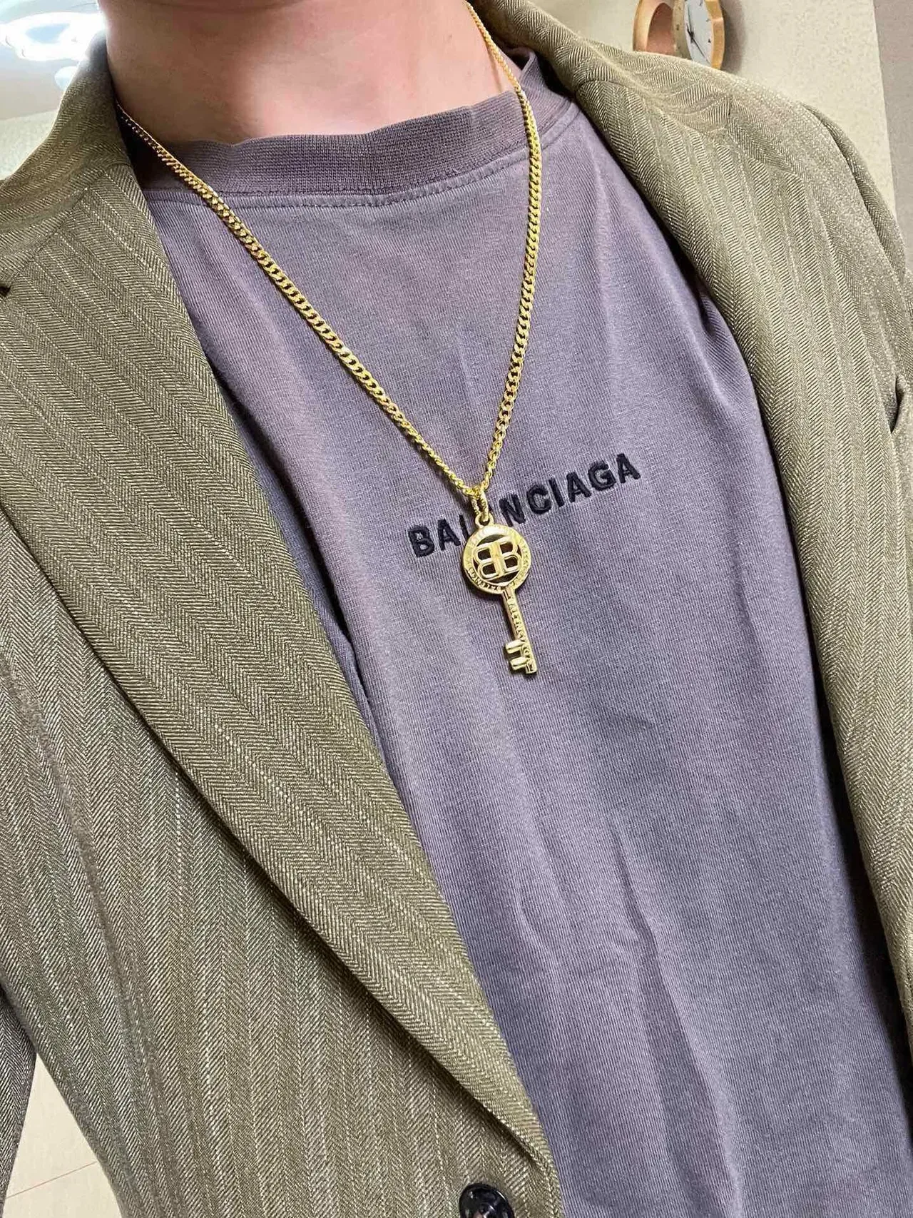 Balenciaga Pingente Chave Corrente Curb Ouro Colar 2