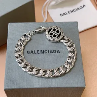 Balenciaga Logo Chain Prata Preto Chunky Curb-Link Gravura BB Repetitiva Pulseira