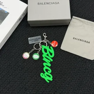 Balenciaga Multi-Charm Keychain Green Silver Cursive Resin Pendant Bracelet