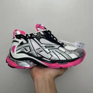 Balenciaga Runner Branco Prateado Preto Rosa Tênis Chunky