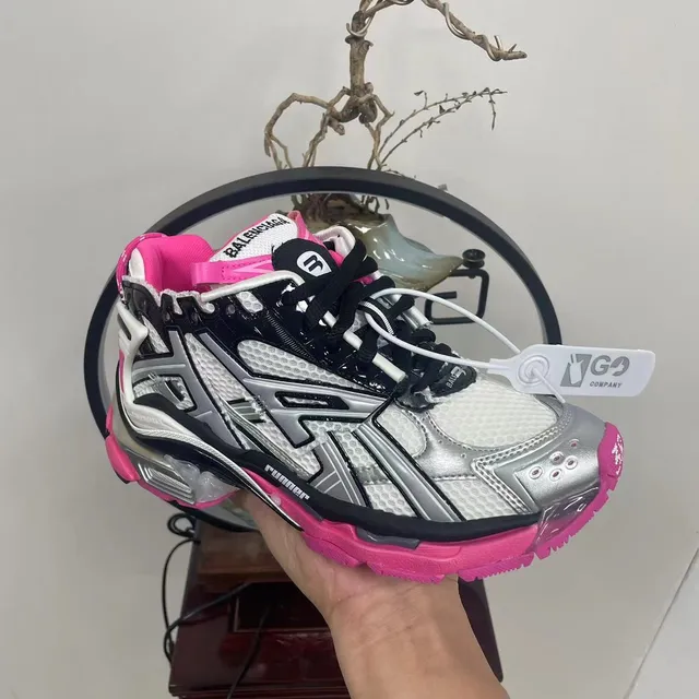 Balenciaga Runner Blanc Argent Noir Rose Baskets Chunky 6
