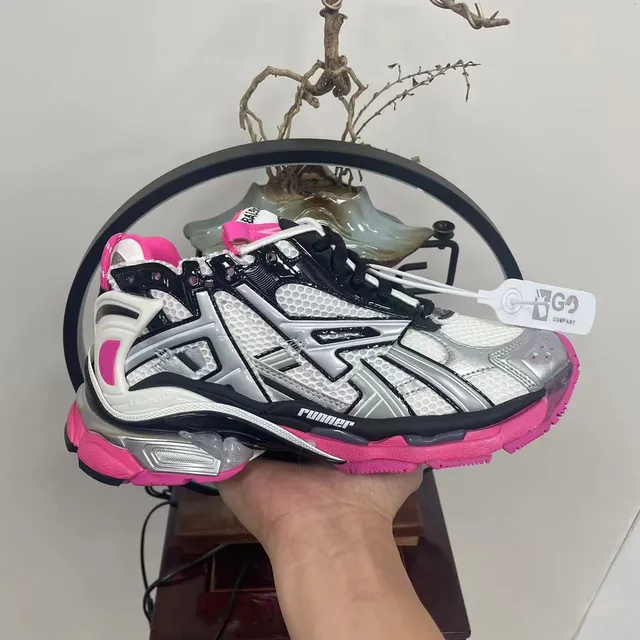 Balenciaga Runner Blanc Argent Noir Rose Baskets Chunky 7