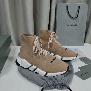 Balenciaga Speed Trainer Tênis Bege Tricô Estilo de Vida