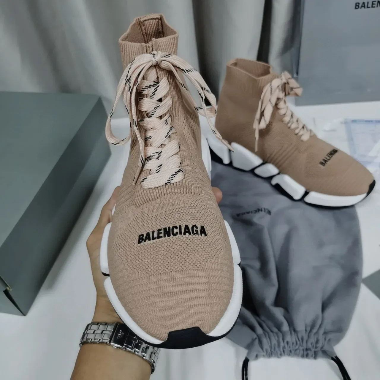 Balenciaga Speed Trainer 米色针织生活方式运动鞋 5