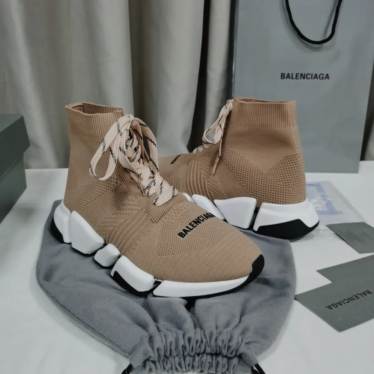 Balenciaga Speed Trainer 米色针织生活方式运动鞋 7