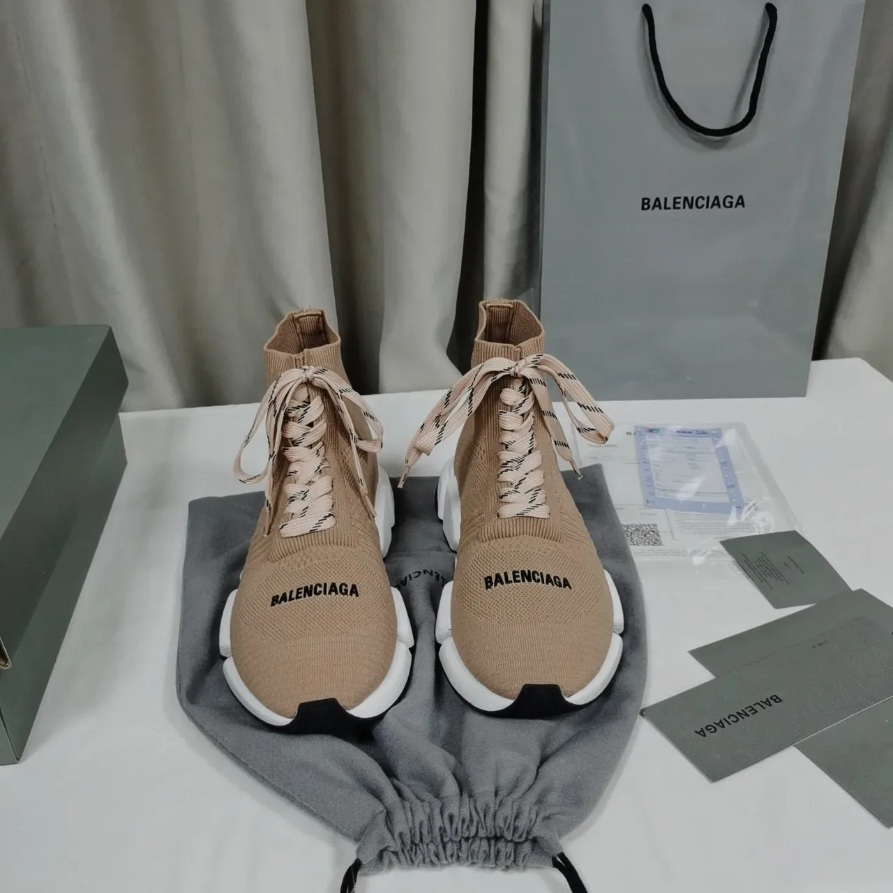Balenciaga Speed Trainer 米色针织生活方式运动鞋 8