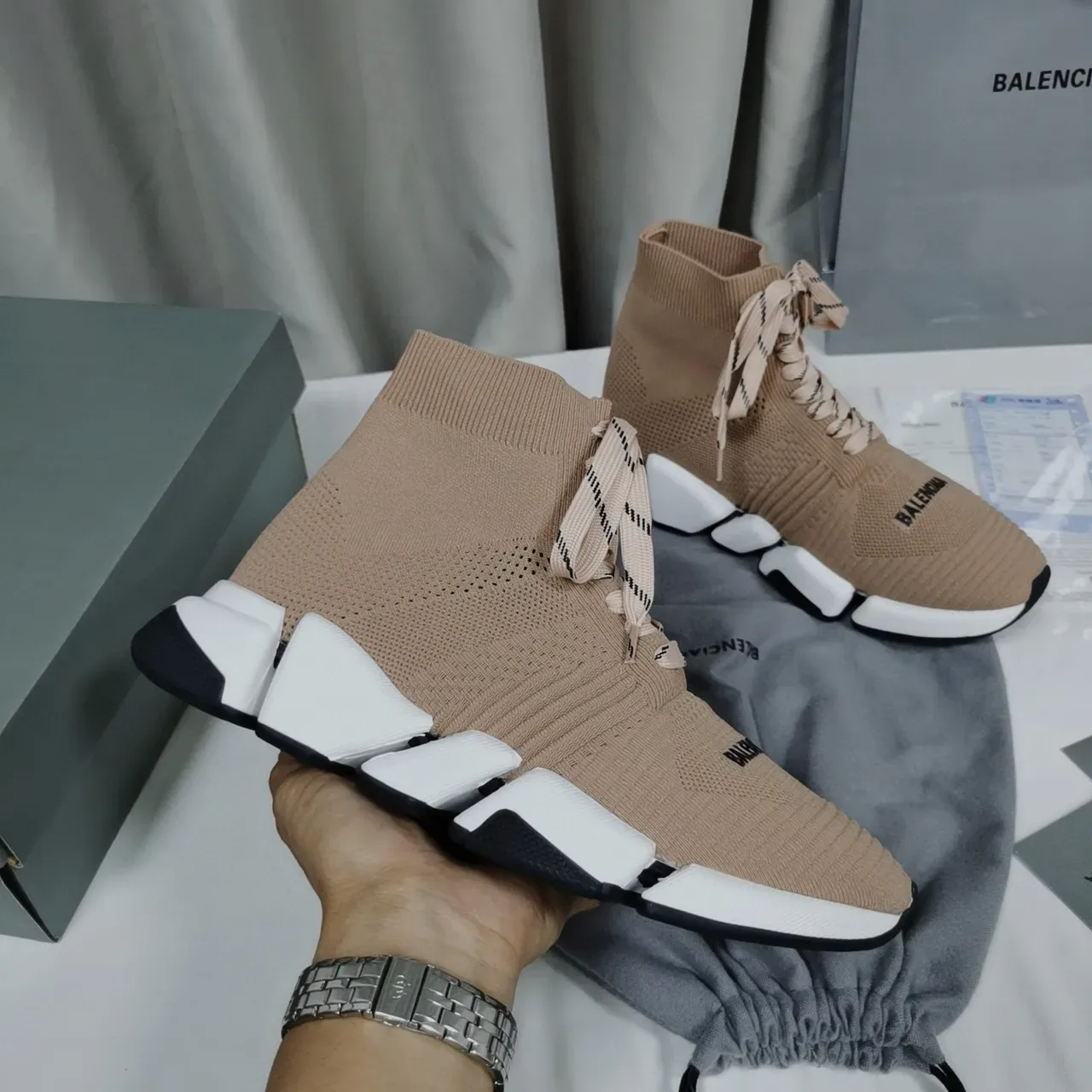 Balenciaga Speed Trainer 米色针织生活方式运动鞋 9