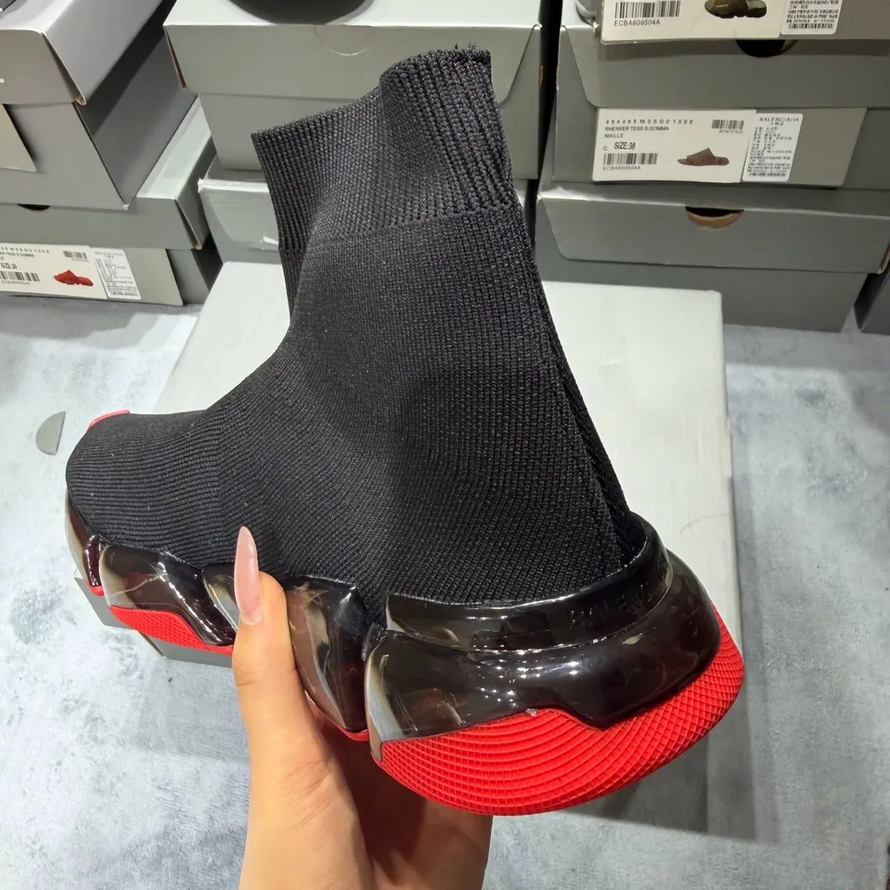 Balenciaga Speed Trainer أسود وأحمر أحذية رياضية أنيقة 3