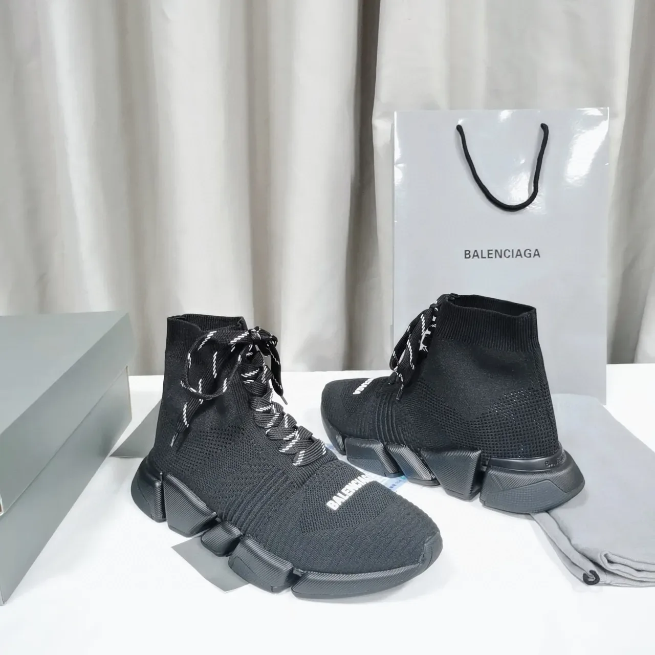 Balenciaga Speed Trainer Tênis Lifestyle Pretos de Malha Topo Alto 6