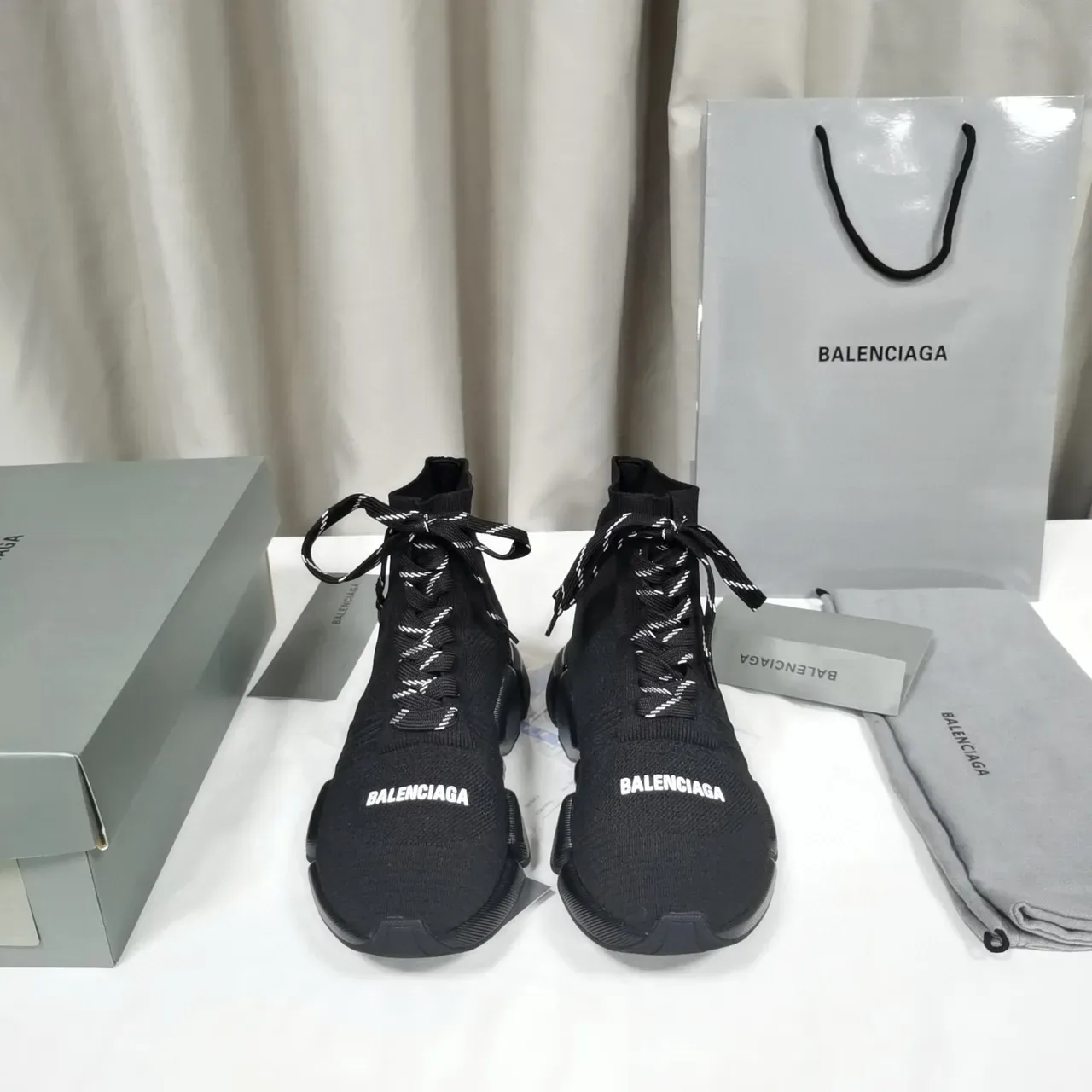 Balenciaga Speed Trainer Tênis Lifestyle Pretos de Malha Topo Alto 7