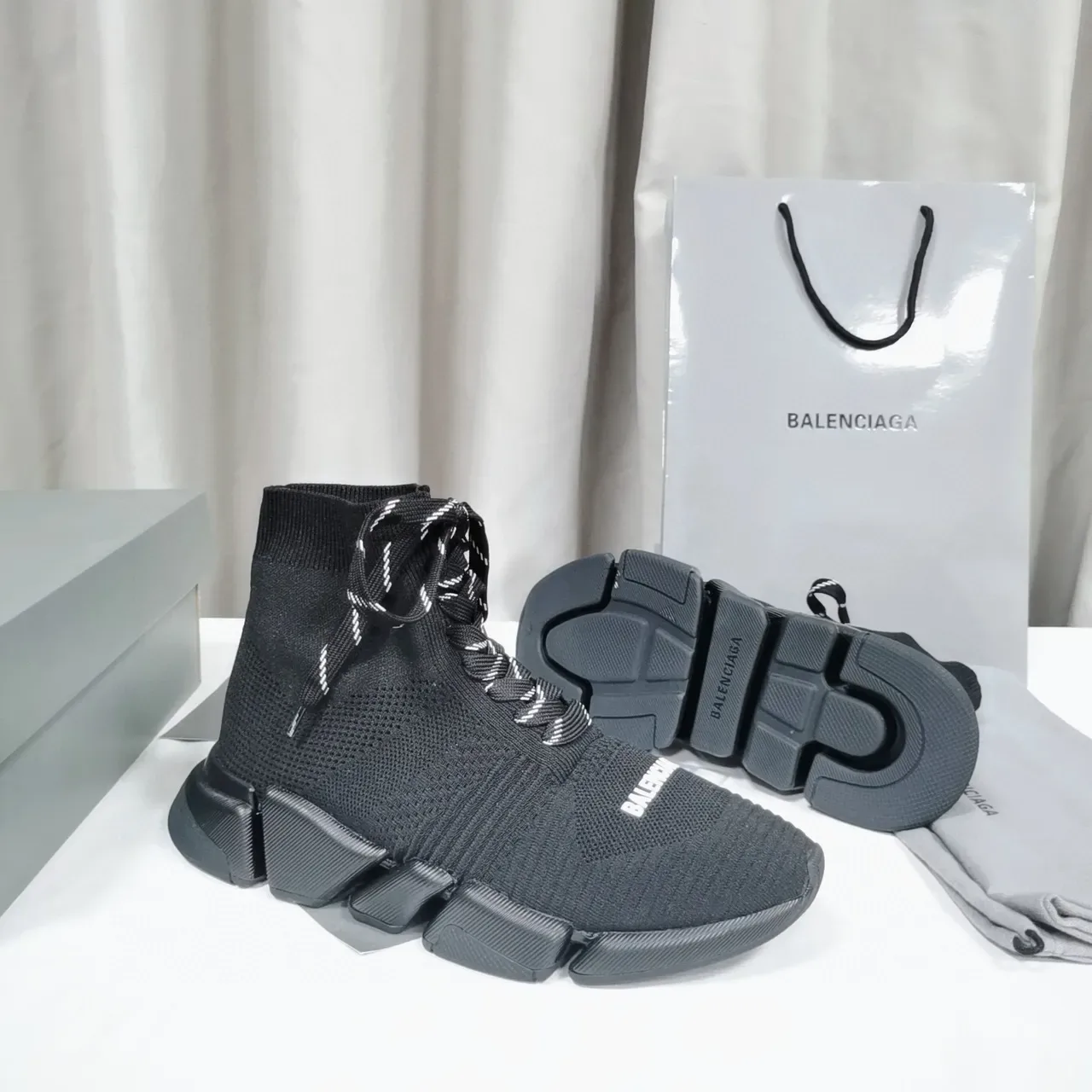Balenciaga Speed Trainer Tênis Lifestyle Pretos de Malha Topo Alto 8