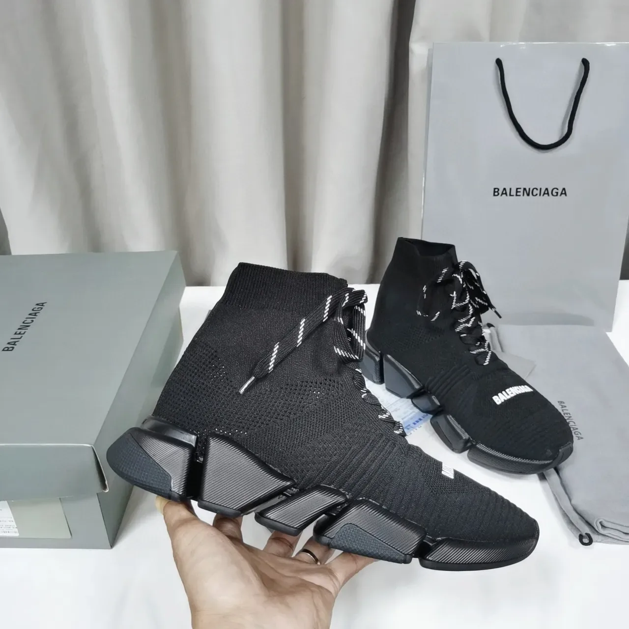 Balenciaga Speed Trainer Tênis Lifestyle Pretos de Malha Topo Alto 9