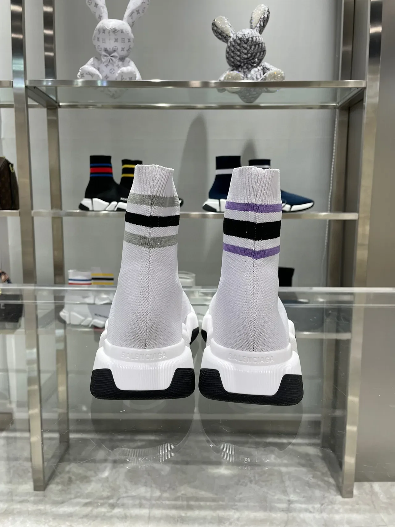 Balenciaga Speed Trainer حذاء رياضي أبيض بنفسجي أسود مخطط لايف ستايل 7