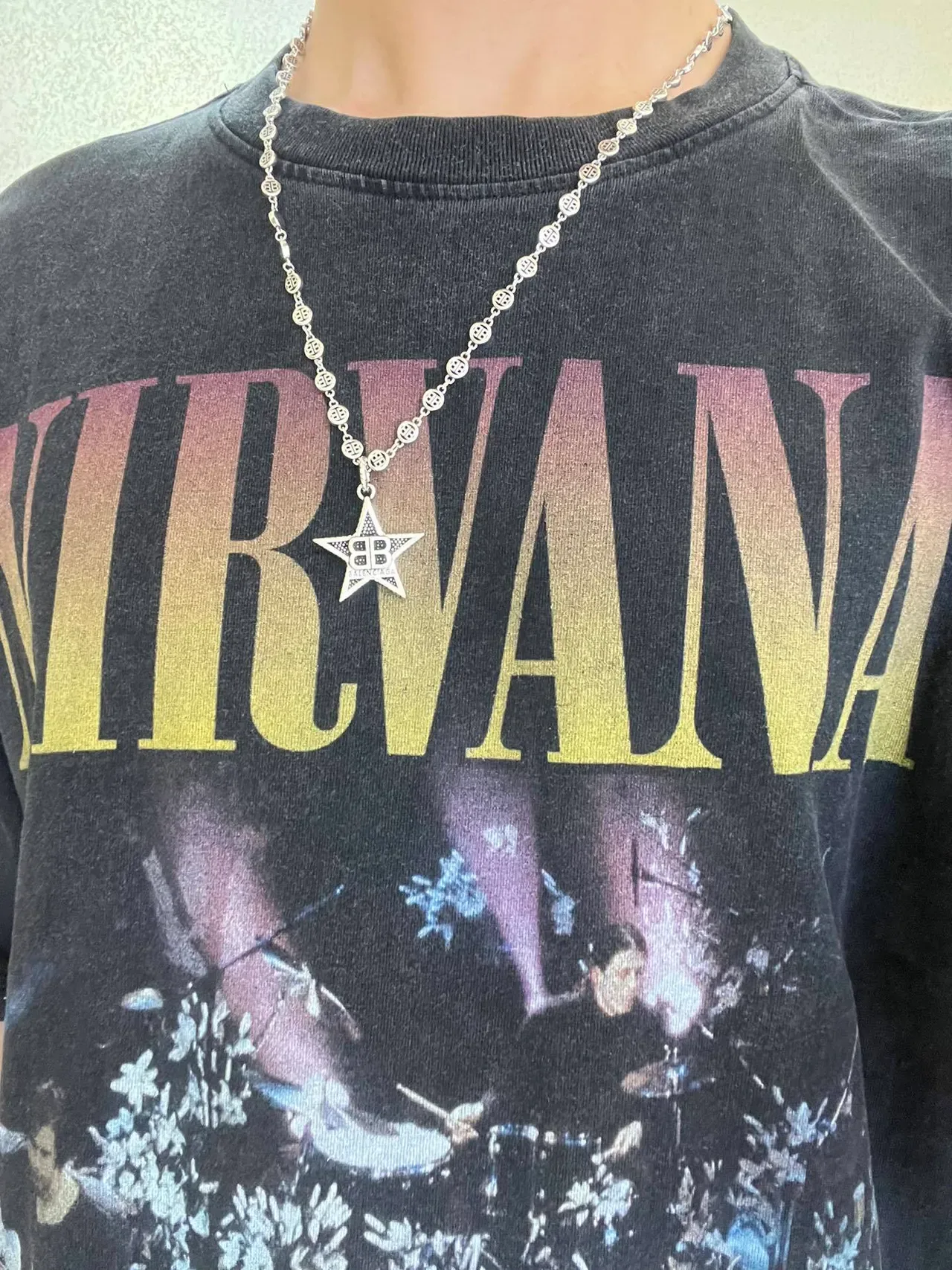 Balenciaga Star Pendant Necklace Silver Black Chain Necklace 2