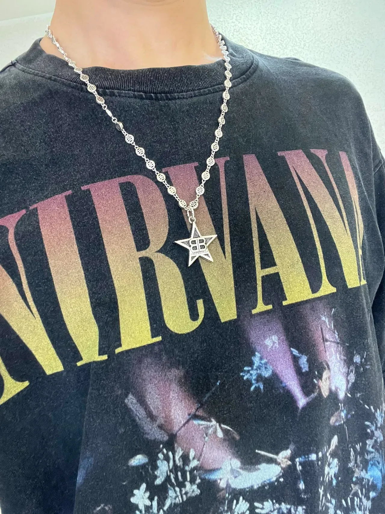 Balenciaga Star Pendant Necklace Silver Black Chain Necklace 8
