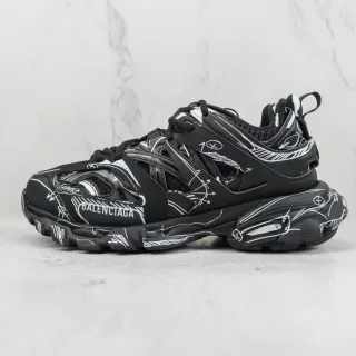 Balenciaga Track 黑白 超大鞋底 涂鸦风格线条艺术 厚底运动鞋