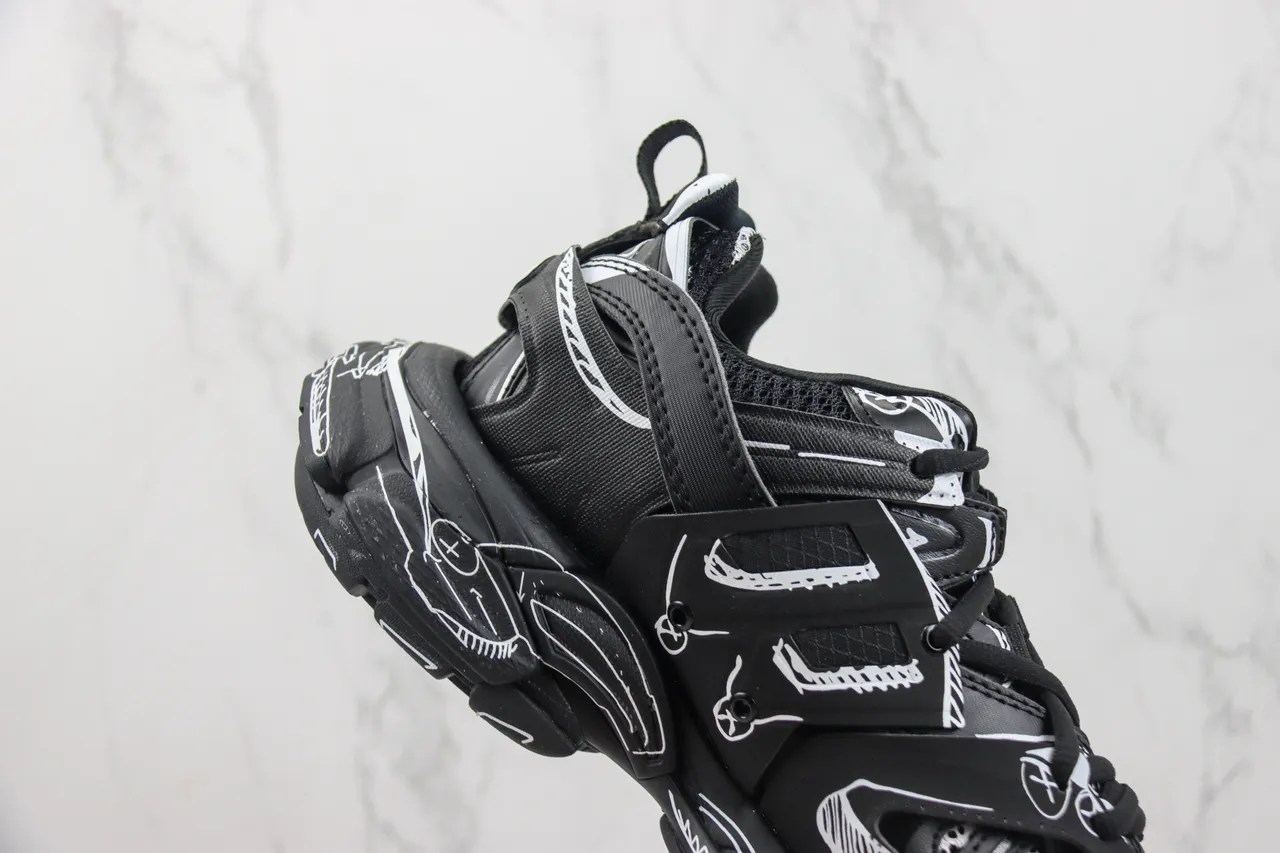 Balenciaga Track noir blanc semelle surdimensionnée art de ligne au style graffiti baskets chunky 5