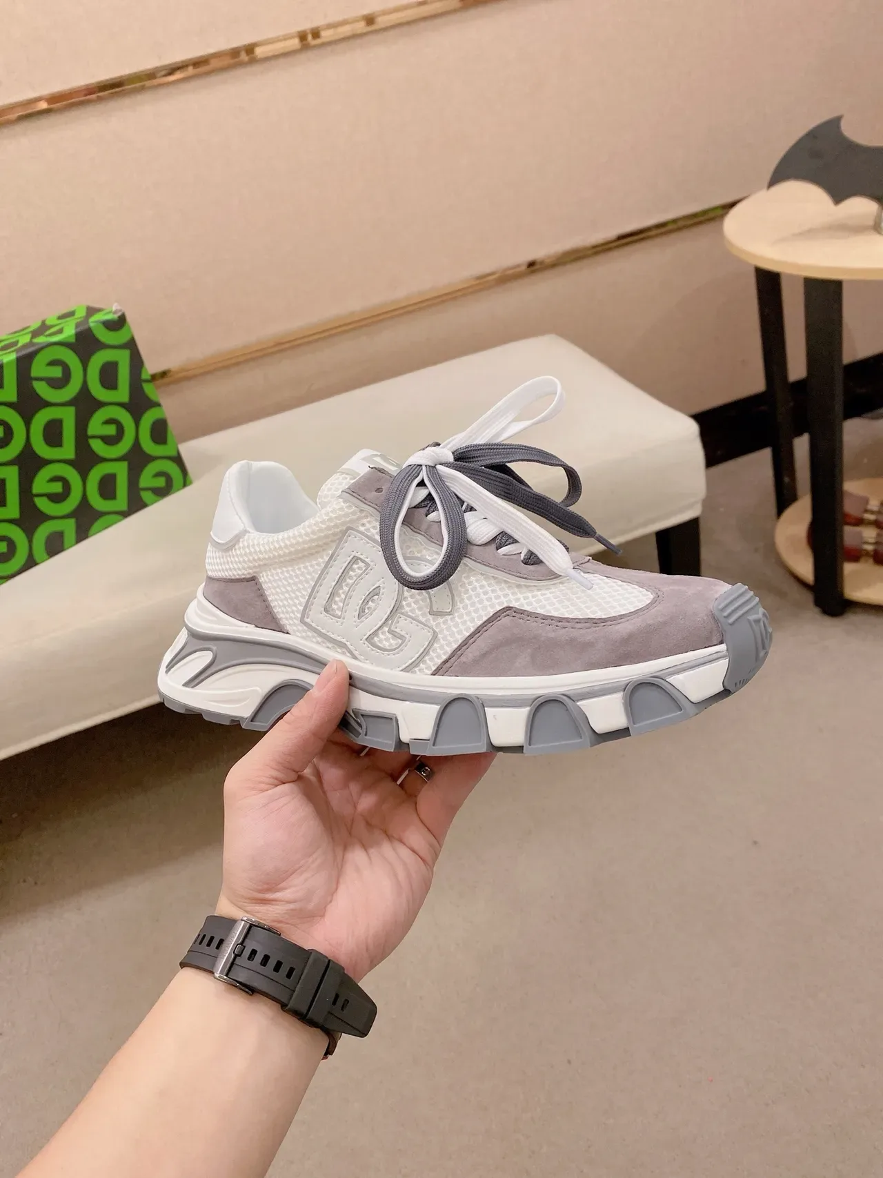 Balenciaga Track Trainer সাদা ধূসর মেশ স্যুড চাঙ্কি স্নিকার্স 5