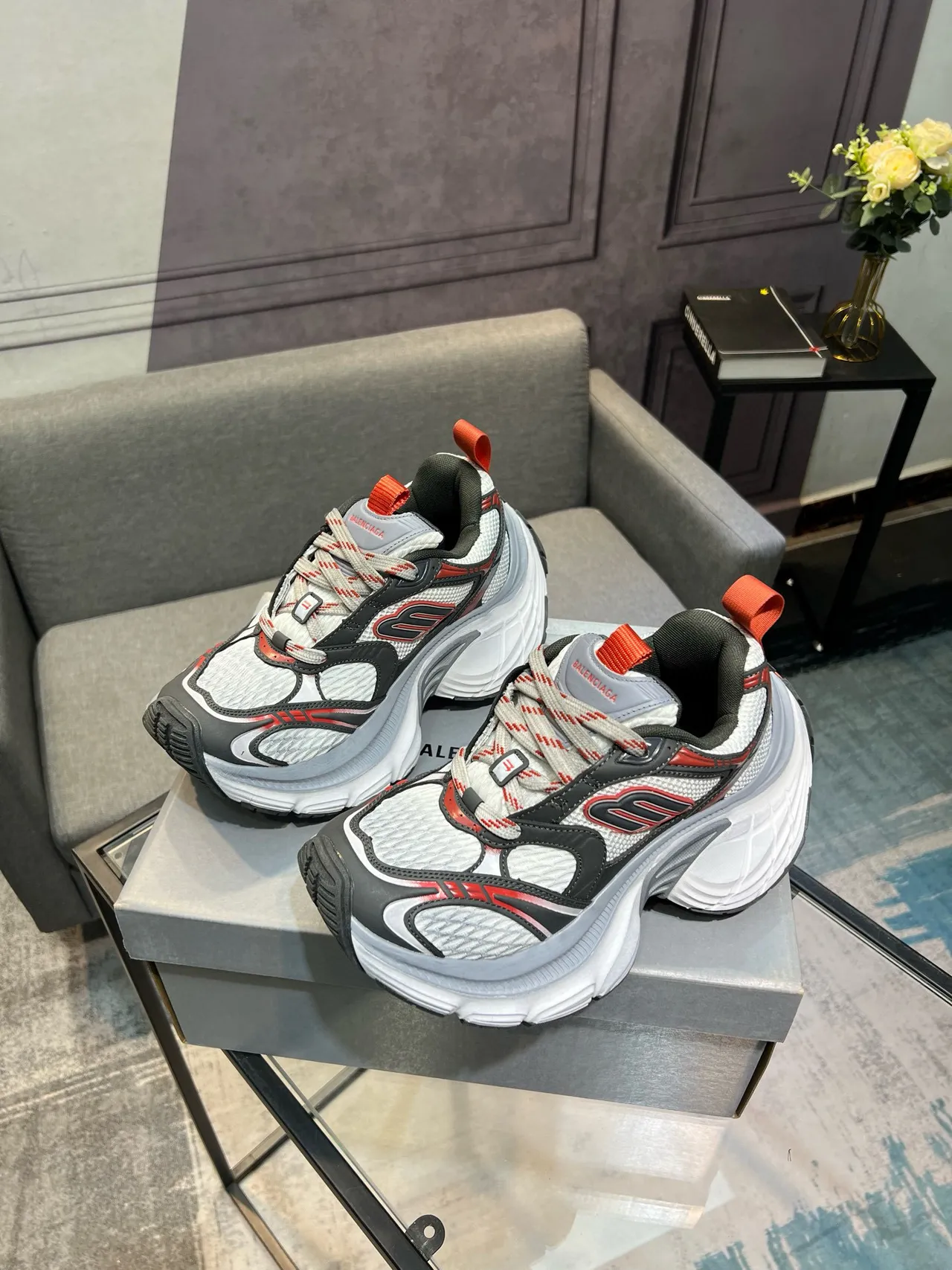 Balenciaga Track Trainer White Gray Red Chunky Sneakers 3