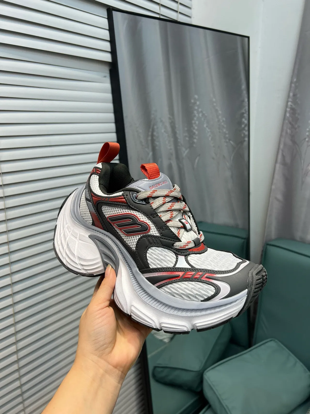 Balenciaga Track Trainer White Gray Red Chunky Sneakers 6