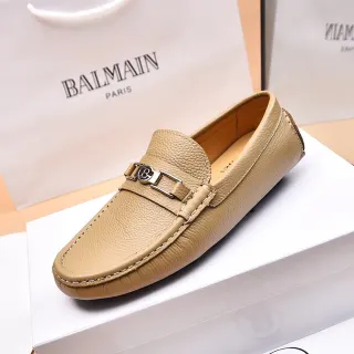 Balmain B-Court Beige Pebbled Leather Loafer