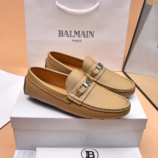 Balmain B-Court Beige Cuir Grainé Loafer 4