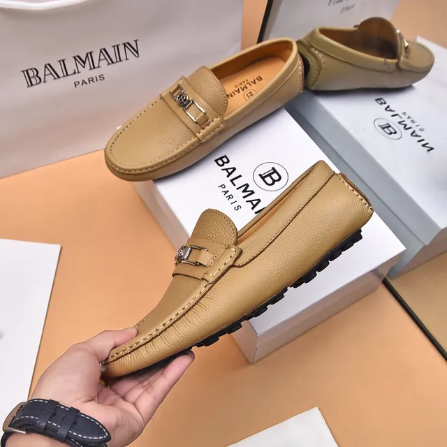 Balmain B-Court Beige Cuir Grainé Loafer 5