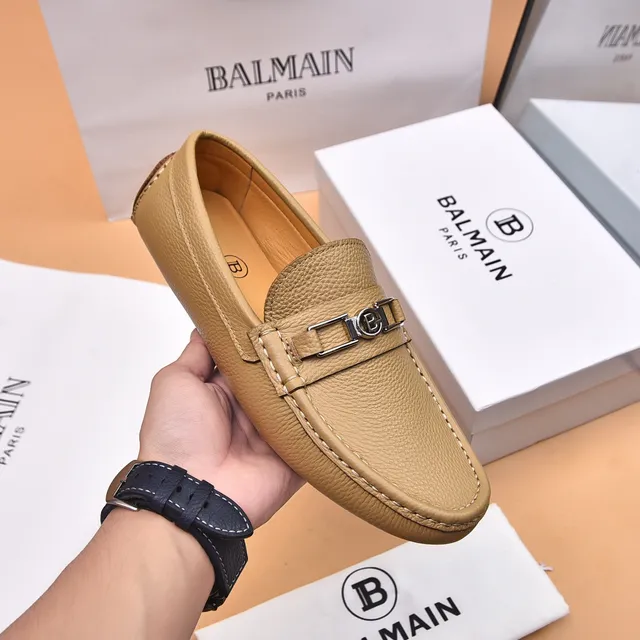 Balmain B-Court Beige Cuir Grainé Loafer 6
