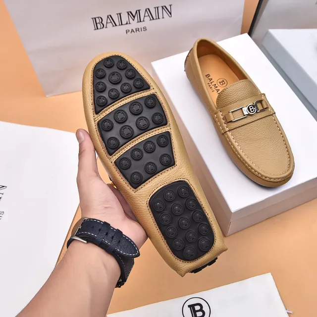 Balmain B-Court Beige Cuir Grainé Loafer 7