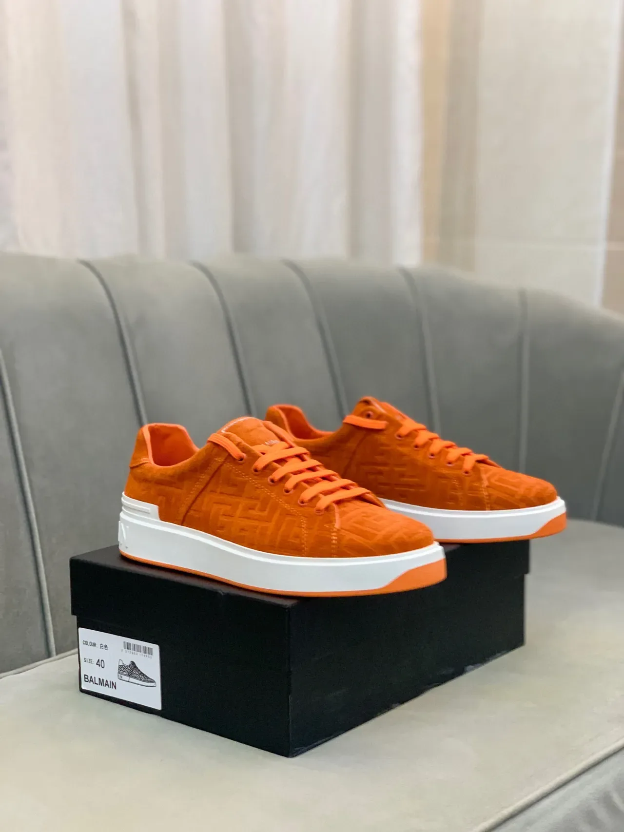 Balmain B-Court Zapatillas Lifestyle Naranja Ante Monogram 6