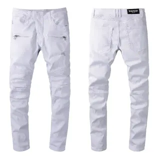 Balmain Moto সাদা জিপারযুক্ত জাংঘ পকেট জিন্স