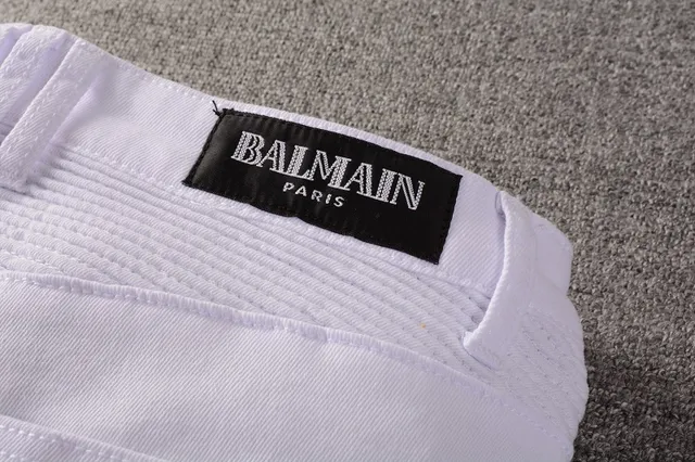 Balmain Moto Jeans Blancs avec Fermeture Éclair dans les Poches de Cuisses 3