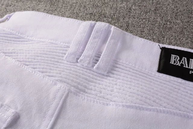 Balmain Moto Jeans Blancs avec Fermeture Éclair dans les Poches de Cuisses 4
